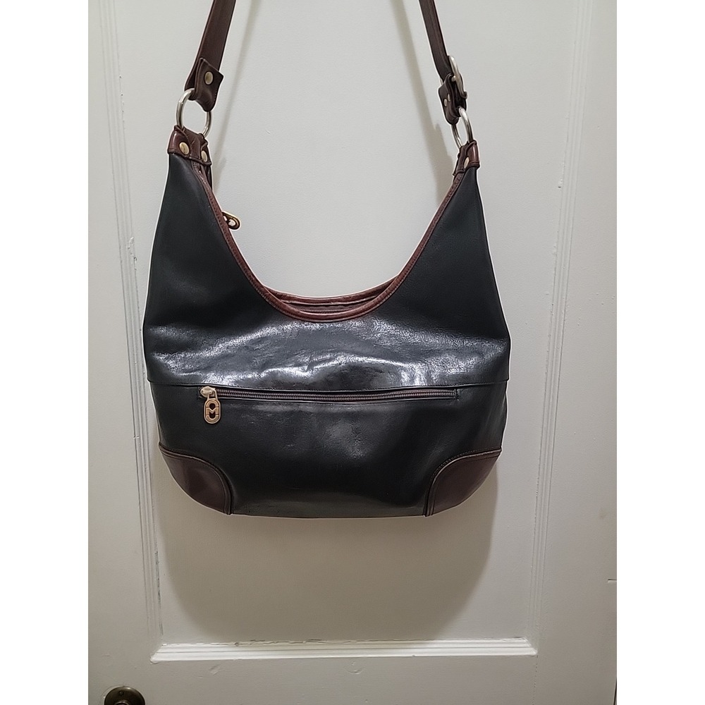 MARINO ORLANDI Italy Beautiful Black And Brown Leather Shoulder Hobo Bag - Picture 8 of 12